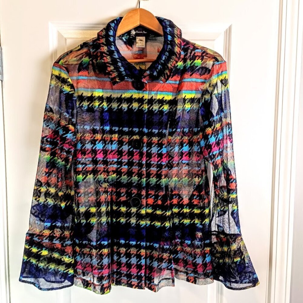 Vintage Damee Multicolor Houndstooth Sheer Mesh Jacket